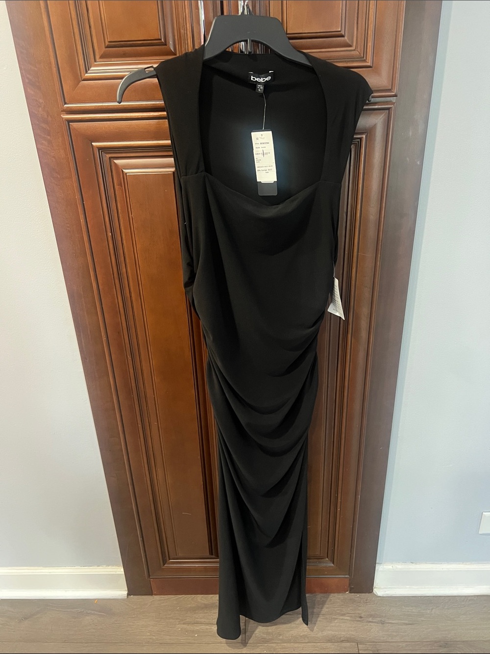 bebe Black Draped Maxi Gown